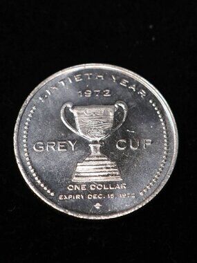 Vintage 1972 Grey Cup 60th Year One Dollar Coin Canadian Football Hall Of Fame